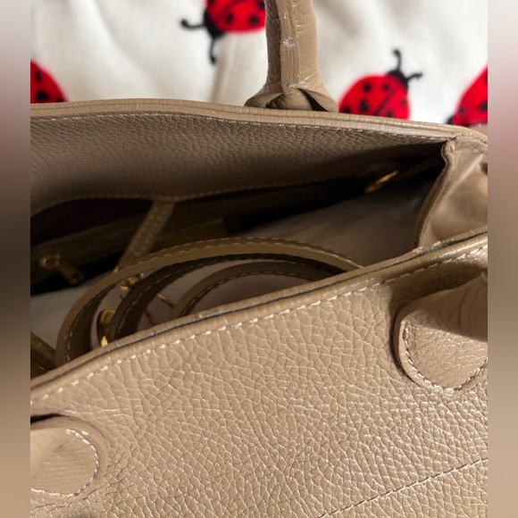 Viral Anna Paola Genuine Taupe Italian  Leather & Suede Satchel Tote - Picture 5 of 11